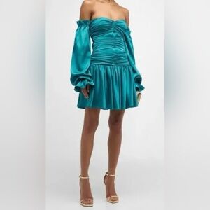 Neiman Marcus Gigii’s Selina Ruched Off the Shoulder Mini Dress